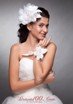 White Bridal Wrist Corsage Organza and Taffeta