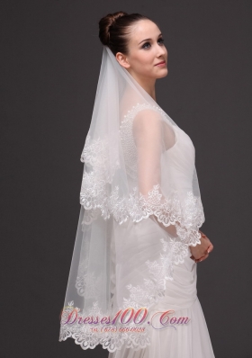 Bridal Veil With Two-tier Tulle Lace Appliques