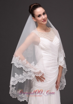 Bridal Veil With Two-tier Tulle Lace Appliques