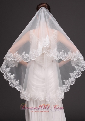 Bridal Veil With Two-tier Tulle Lace Appliques