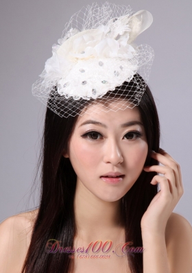 With Net Beading For Party White Fascinators