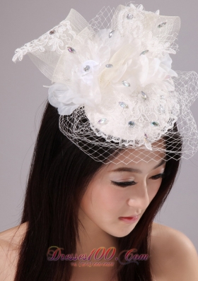 With Net Beading For Party White Fascinators