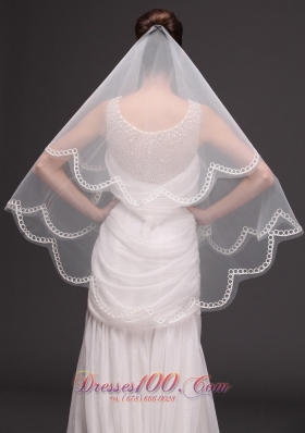 Two-tier Oval Shaped Tulle Wedding Veil On Sale