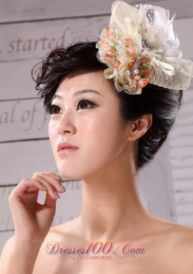 Champagne Imitation Pearls Tulle Chiffon Fascinators