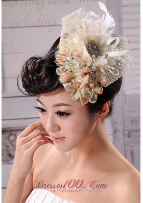 Champagne Imitation Pearls Tulle Chiffon Fascinators