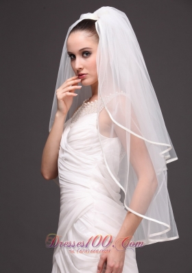 Two-tier Oval Shaped Ribbon Edge Wedding Veil