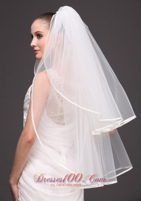 Two-tier Oval Shaped Ribbon Edge Wedding Veil