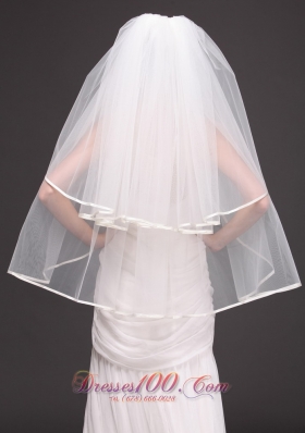 Two-tier Oval Shaped Ribbon Edge Wedding Veil