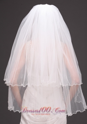 Ribbon Edge Drop Bridal Veils Tulle Two-tier