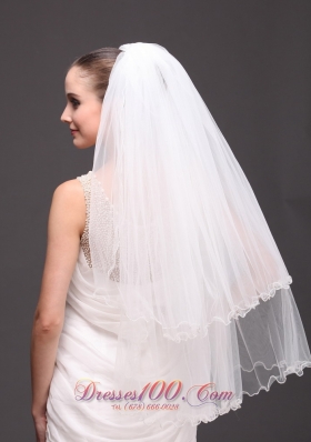 Ribbon Edge Drop Bridal Veils Tulle Two-tier