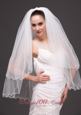 Ribbon Edge Drop Bridal Veils Tulle Two-tier