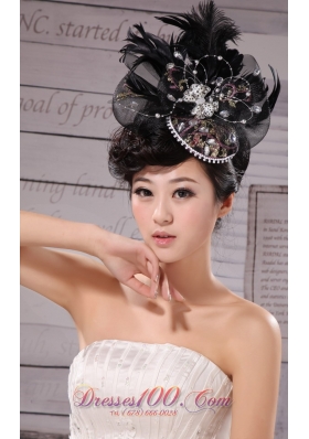 Black Outdoor and Wedding Hat Hairpin Feather Tulle