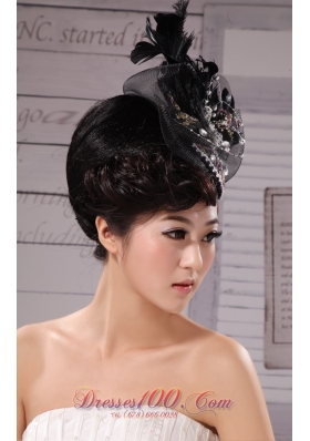 Black Outdoor and Wedding Hat Hairpin Feather Tulle