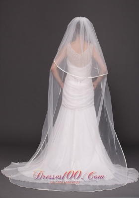 Two-tier Ribbon Edge Drop Bridal Veil White Tulle