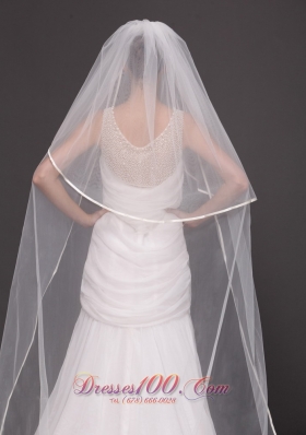 Two-tier Ribbon Edge Drop Bridal Veil White Tulle