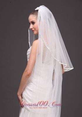 Two-tier Ribbon Edge Drop Bridal Veil White Tulle