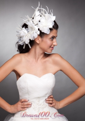 Hand Made Flowers White Organza Wedding Headpieces