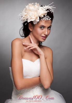 Champagne Hand Made Flowers Beaded Taffeta Headpieces