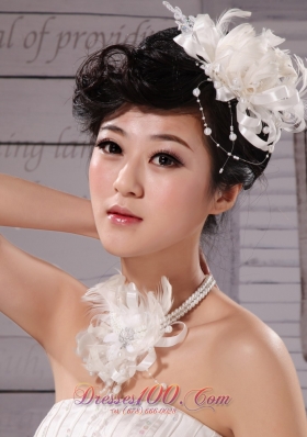 Feather Flower Tulle Silk Ribbon Wedding Hairpin