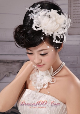 Feather Flower Tulle Silk Ribbon Wedding Hairpin