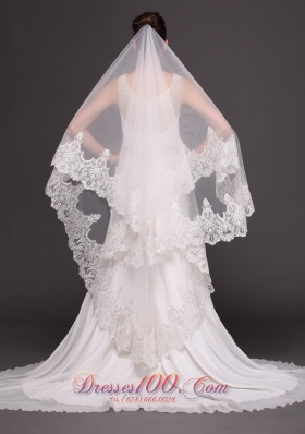 Mantilla Edge Drop Wedding Veil Two-tier