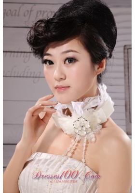 Flower Silk Ribbon Choker Necklace White Chiffon