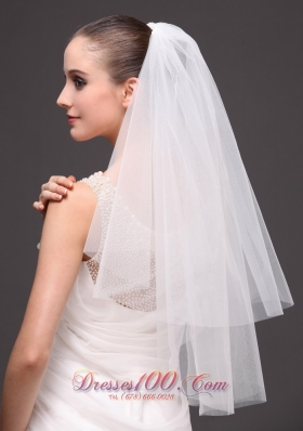 Finished Edge Drop Bridal Veil White Two-tier