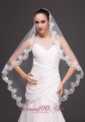 Mantilla Shaped Tulle Appliques One-tier Wedding Veil