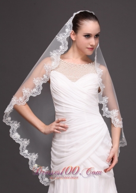 Mantilla Shaped Tulle Appliques One-tier Wedding Veil