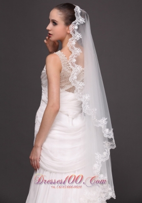 Mantilla Shaped Tulle Appliques One-tier Wedding Veil