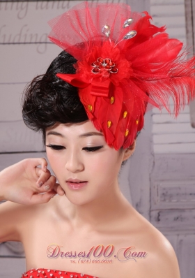 Chiffon and Net Women Fascinators Red Outdoor