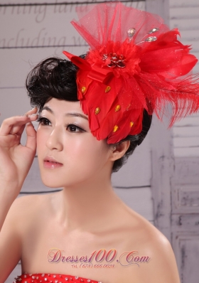 Chiffon and Net Women Fascinators Red Outdoor