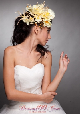 Hand Made Flowers Headpieces Light Yellow Beaded