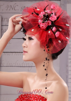 Hand Made Flowers Red Wedding Tulle Fascinators