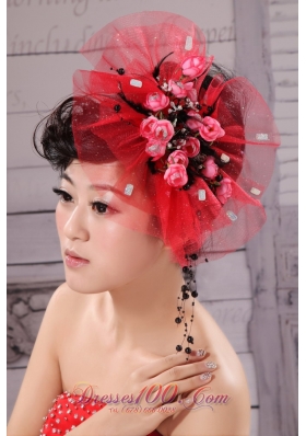 Hand Made Flowers Red Wedding Tulle Fascinators