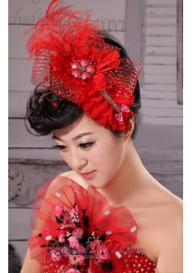 Tulle Feather Red Women Hairpins Birdcage Veils