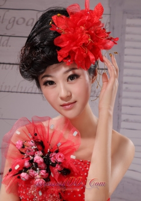 Hat Flower Taffeta Women Wedding Headpieces Red