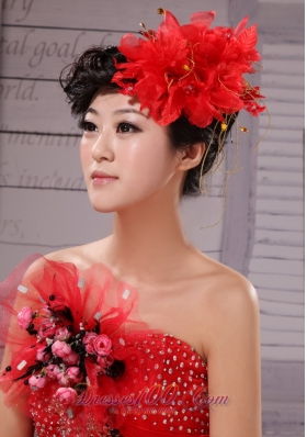 Hat Flower Taffeta Women Wedding Headpieces Red