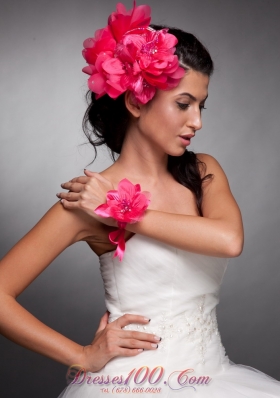 Coral Taffeta Hand Flowers Headpieces and Wrist Corsage