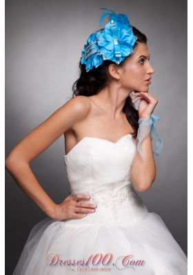 Blue Headpieces Taffeta Beaded Hand Made Flowers