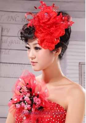 Red Taffeta Tulle For Headpieces With Beading