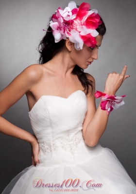 Hand Flowers Red and White Headpieces and Wrist Corsage