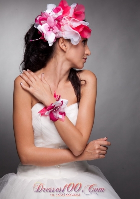 Hand Flowers Red and White Headpieces and Wrist Corsage