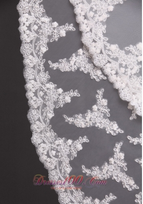 Two Layers Drop Bridal Veils Lace Applique Edge