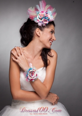 Colorful Hand Flowers Headpieces and Wrist Corsage