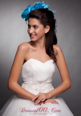 Hand Made Flowers Women Headpieces Blue Taffeta