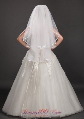 Ribbon Edge Waterfall Wedding Veil Two-tier Tulle