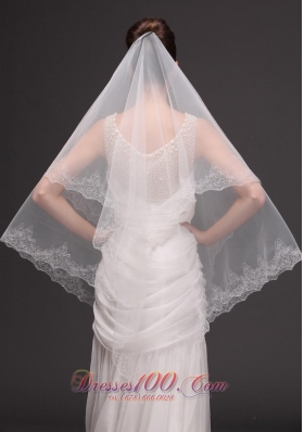 Ribbon Edge Waterfall Wedding Veil Two-tier Tulle