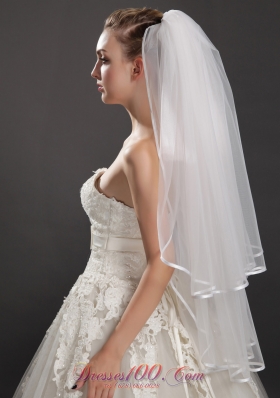 Ribbon Edge Waterfall Wedding Veil Two-tier Tulle