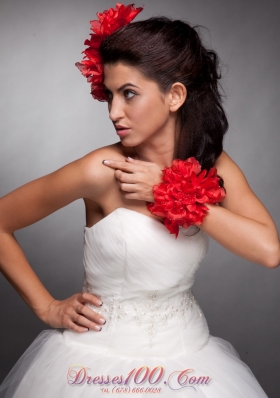 Hand Flowers Red Headpieces and Wrist Corsage